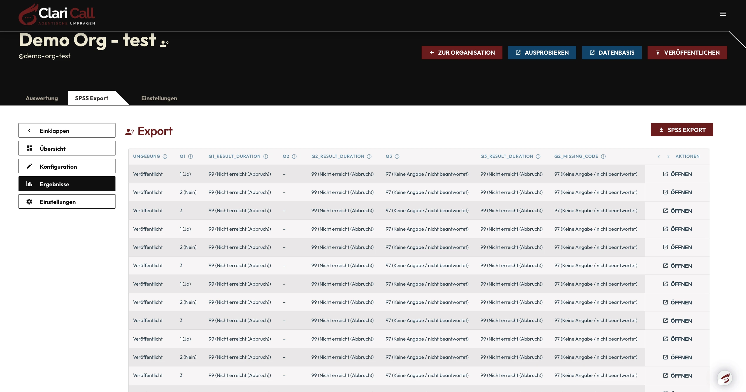 ClariCall – Verwaltung von Fragebögen