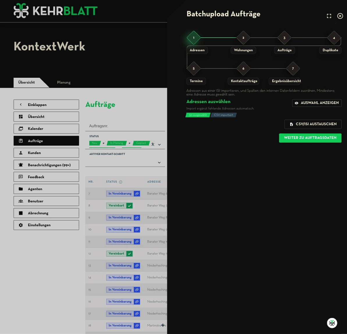KehrBlatt – Auftragsdetails und Historie